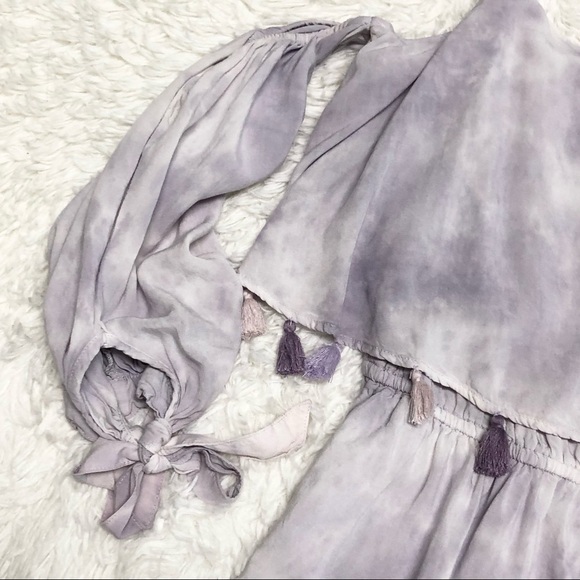 AE Purple Cold Shoulder Tie Dye Tassel Romper Sz S - Picture 4 of 11